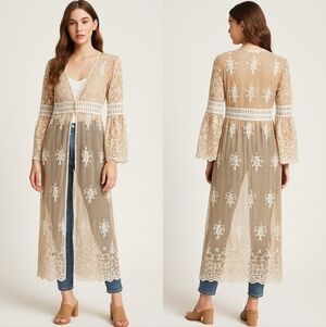 Forever 21 Lace Mesh Dress Kimono Shirt Size Small